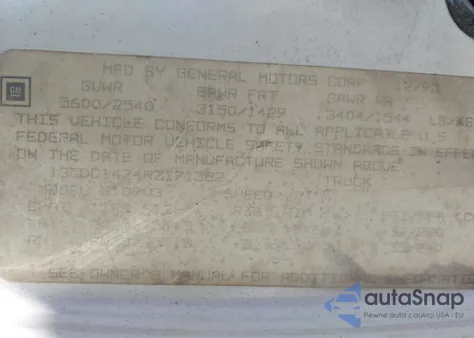 1994 Chevrolet Gmt-400 C1500 z USA, uszkodzony, nr VIN 1GCDC14Z4RZ171382